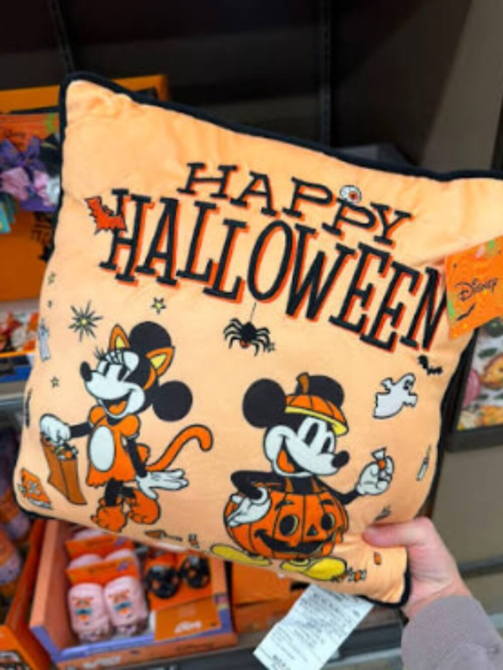 Disney Happy Halloween Mickey Minnie Mouse Pumpkin Throw Pillow